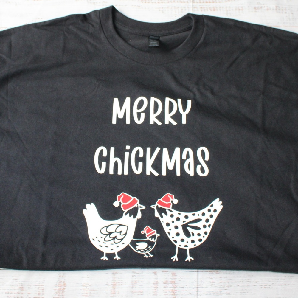 MERRY CHICKMAS Black Cotton T-Shirt